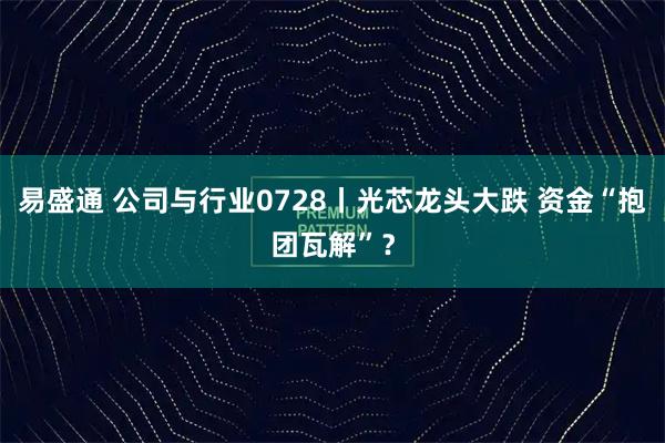 易盛通 公司与行业0728丨光芯龙头大跌 资金“抱团瓦解”？